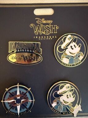 Disney Wish inaugural Enamel Pin Set of 4- Navy, Gold, Teal